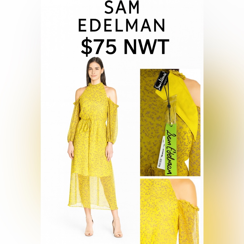 Sam Edelman Yellow Floral Cold-Shoulder Dress – Size 4 – NWT